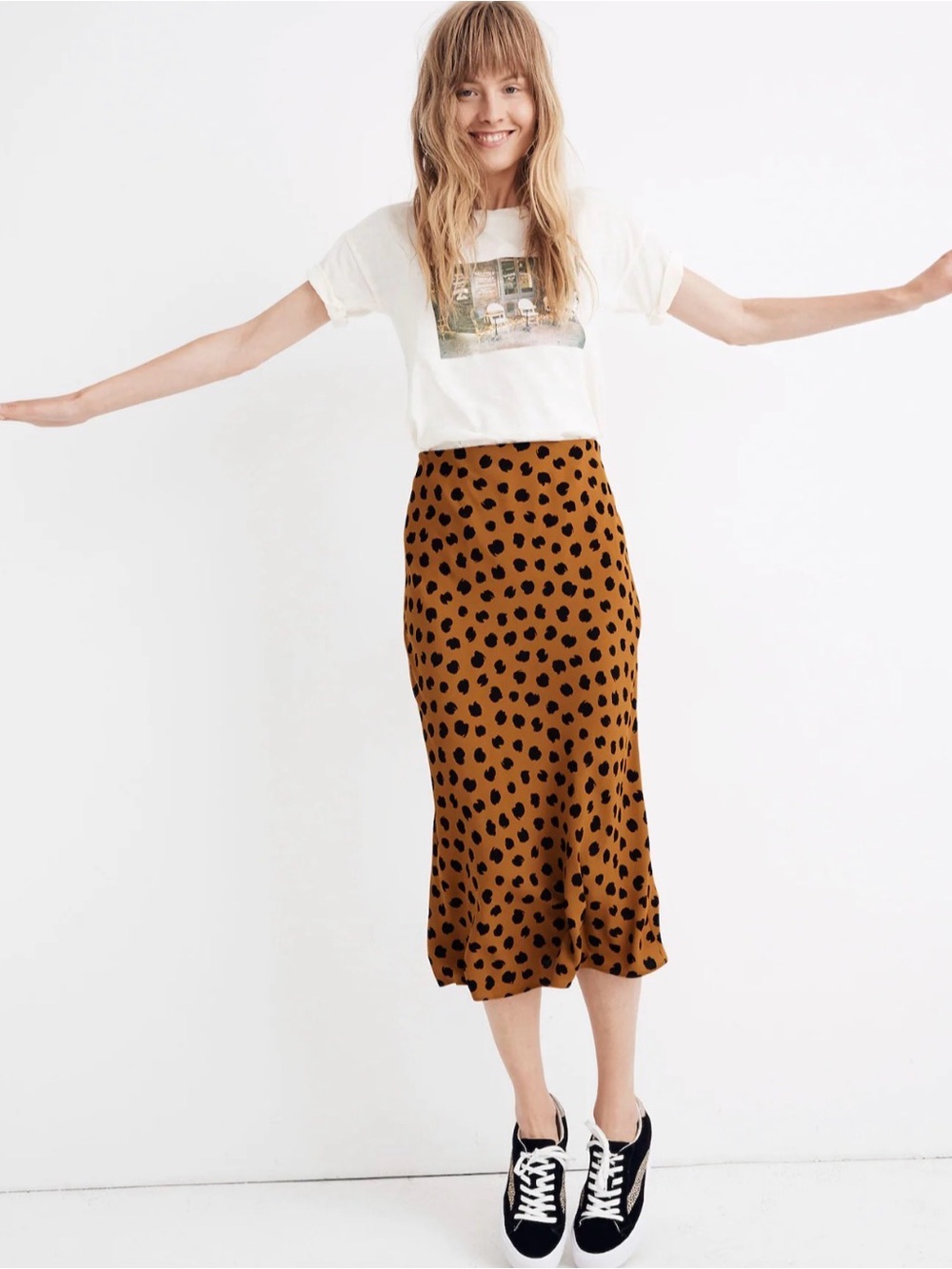 Madewell Polka Dot Midi Slip Skirt in Painted Spots